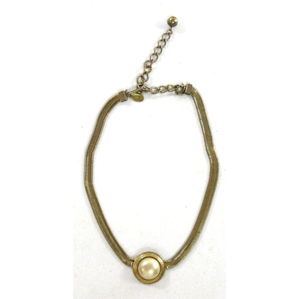 Vintage Park Lane goldtone Necklace Choker Cobra Chain with Faux Pearl